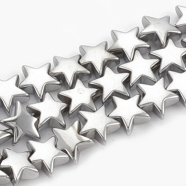 

PandaHall Electroplate Non-magnetic Synthetic Hematite Beads Strands, Star, Platinum Plated, 7~8x7~8x3~3.5mm, Hole: 1mm, about 65pcs/strand...