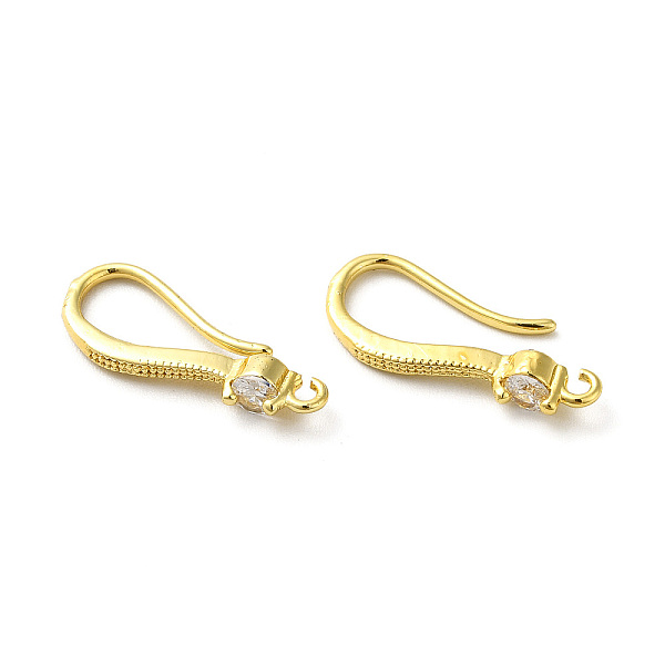 

PandaHall Brass Micro Pave Clear Cubic Zirconia Earring Hooks, Ear Wire, with Loops, Real 18K Gold Plated, 18.5mm, Hole: 1.2mm, 19 Gauge...