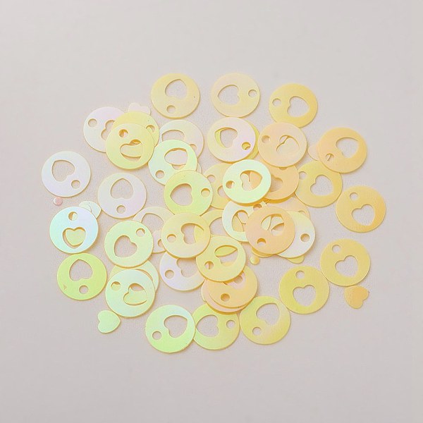 

PandaHall Ornament Accessories Plastic Paillette/Sequins Charms, Flat Round with Heart, Yellow, 8x0.1mm, Hole: 1.4mm Plastic Flat Round...