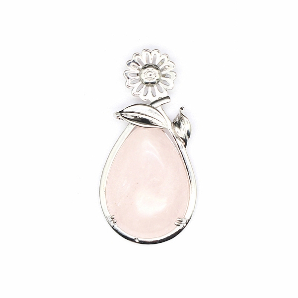 

PandaHall Natural Rose Quartz Pendants, Teardrop Charms with Sunflower, 42x24x6mm Rose Quartz Teardrop