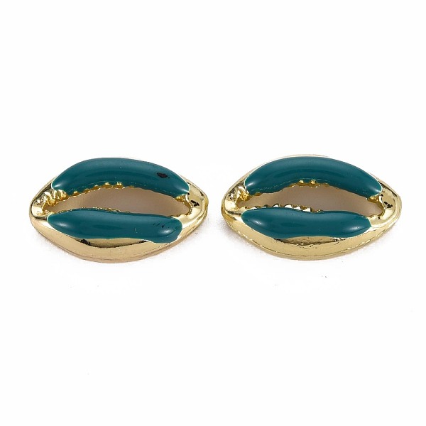 

PandaHall Alloy Enamel Beads, Cowrie Shell Shape, Light Gold, Teal, 16.5x10x4.5mm, Hole: 1.2mm Alloy+Enamel Shell Shape Cyan
