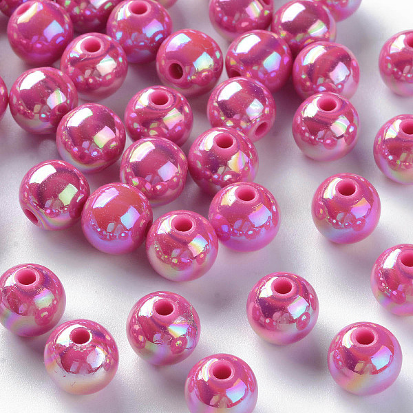 

PandaHall Opaque Acrylic Beads, AB Color Plated, Round, Camellia, 10x9mm, Hole: 2mm Acrylic Round Pink