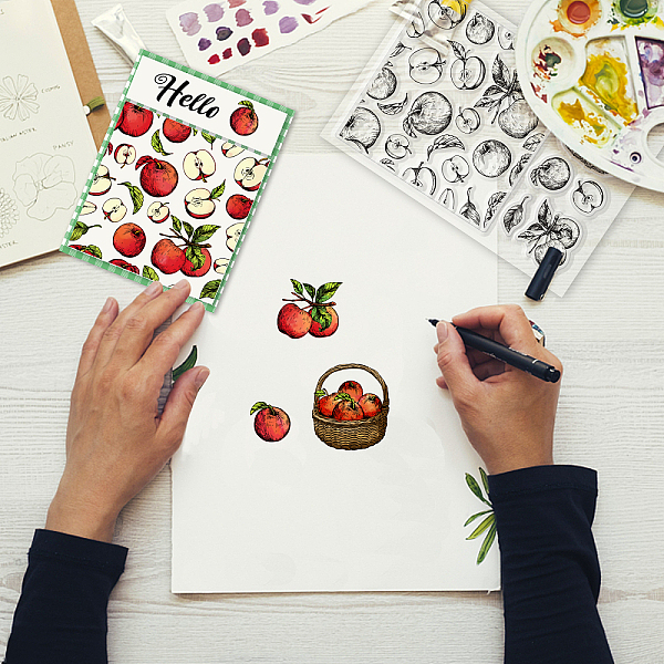 

PandaHall GLOBLELAND Apples and Leaves Clear Stamps Fruit Silicone Transparent Stamp Set for Craft Decoration DIY Scrapbooking, Holiday Card...