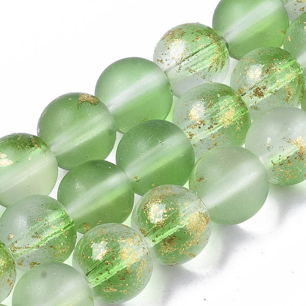 

PandaHall Frosted Spray Painted Glass Beads Strands, with Golden Foil, Round, Lime Green, 8~9mm, Hole: 1.2~1.5mm, about 46~56pcs/Strand...