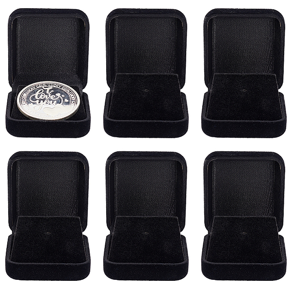 Fingerinspire 6 個ブラックベルベットチャレンジコインプレゼンテーションディスプレイボックス 40 ミリメートルシングルコインディスプレイホルダースクエアベルベットメダル収納ボックス記念コインカプセルコインコレクション用品