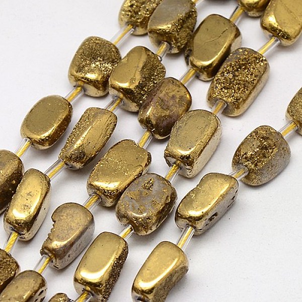 

PandaHall Electroplate Natural Druzy Quartz Crystal Cuboid Beads Strands, Dyed, Golden Plated, 10~16x4~12x4~8mm, Hole: 1mm, about...