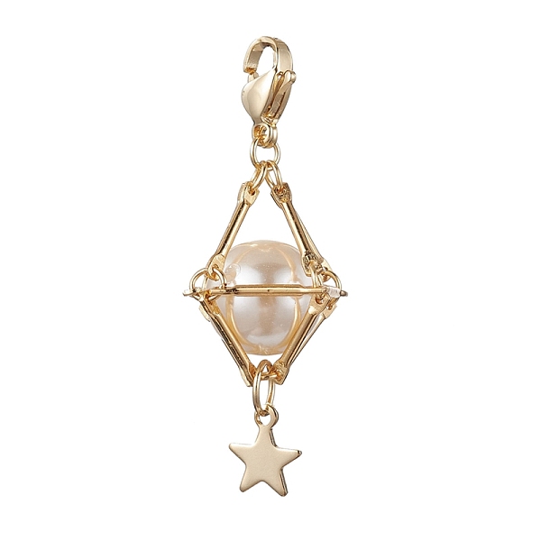

PandaHall Brass Shell Pearl Pendant Decorations, Diamond with Star, Golden, 47.5mm Pearl Diamond