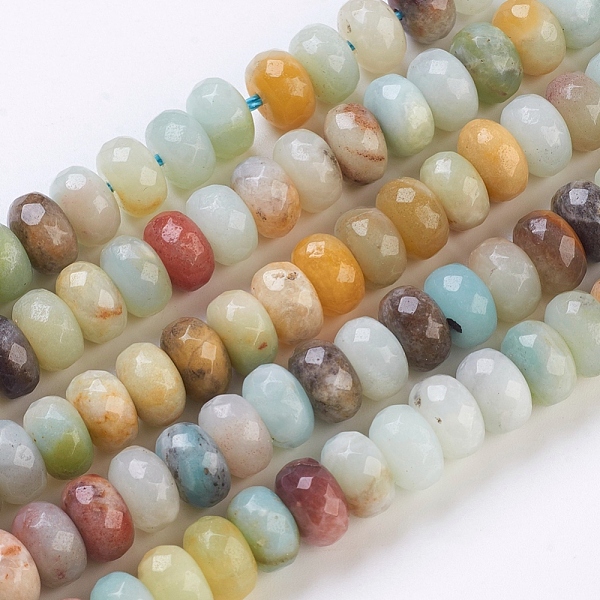 

PandaHall Natural Flower Amazonite Beads Strands, Faceted, Rondelle, 8x5mm, Hole: 1mm, about 77~80pcs/strand, 14.7 inch~15.3 inch(37.5~39cm)...