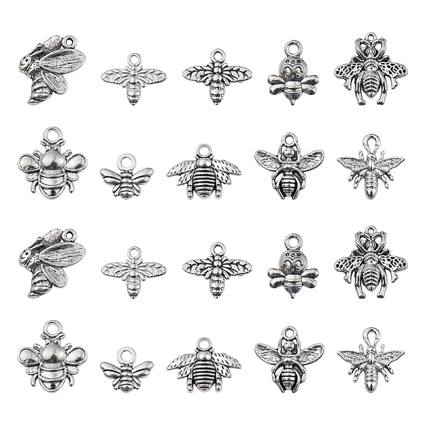 

PandaHall 100Pcs 10 Style Tibetan Style Alloy Pendants, Cadmium Free & Lead Free, Bee Shapes, Antique Silver, 10~25.5x11~25x1.5~4mm, Hole...