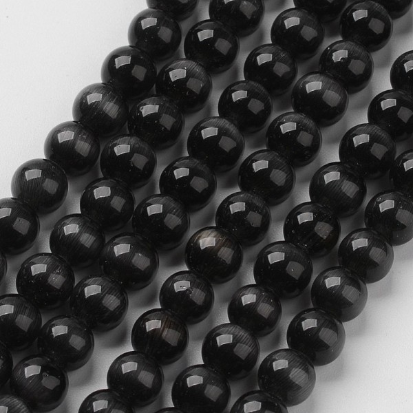 

PandaHall Cat Eye Beads, Round, Black, 8mm, Hole: 1mm, about 15.5 inch/strand, about 49pcs/strand Glass Round Black