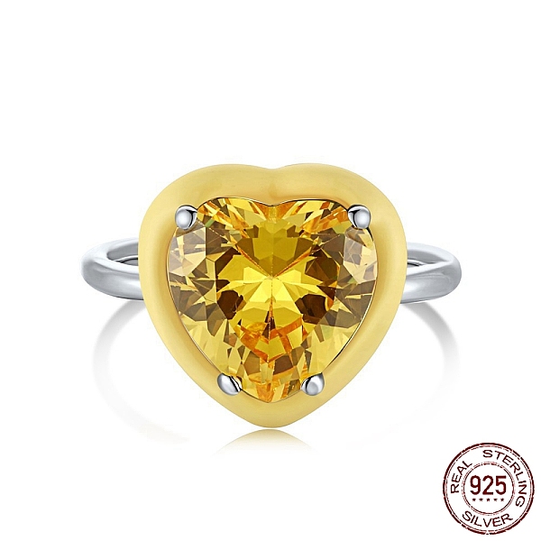 

PandaHall Rhodium Plated 925 Sterling Silver Finger Rings, Birthstone Ring, Real Platinum Plated, with Enamel & Cubic Zirconia for Women..., Yellow