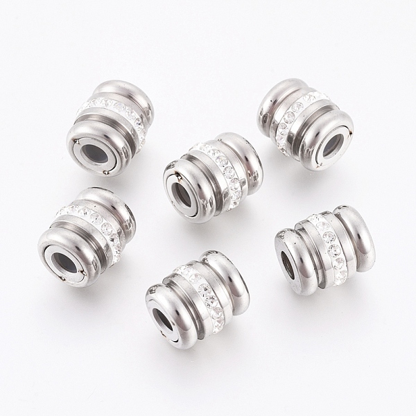 

PandaHall 304 Stainless Steel European Beads, with Polymer Clay Rhinestone, Column, Stainless Steel Color, 14x12.5mm, Hole: 5mm 304...