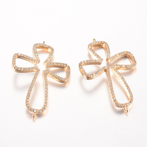 

PandaHall Brass Micro Pave Cubic Zirconia Links, Cross, Nickel Free, Real 18K Gold Plated, 43x28x3mm, Hole: 1mm Brass+Cubic Zirconia Cross
