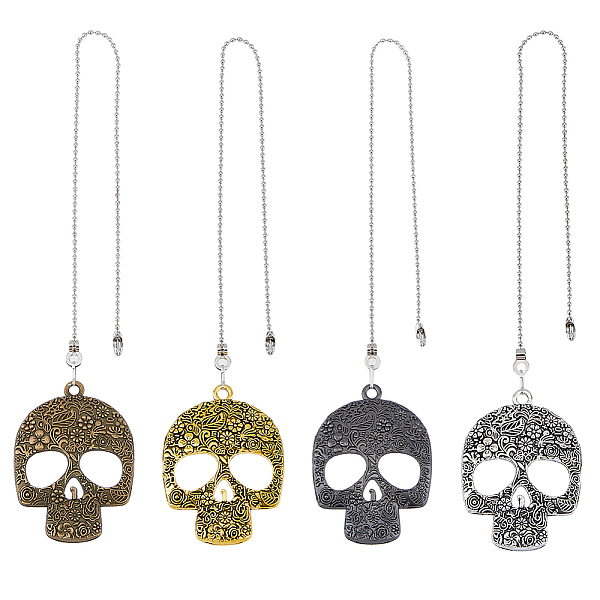 

PandaHall HOBBIESAY 4pcs Alloy Skull Ceiling Fan Pull Chain Pendant Retro Fan Zipper and Ball Chain Connector Metal Extension Chain for...