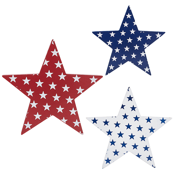 

PandaHall Natural Wood Display Decorations, Star, Mixed Color, 110~150x110~150x18mm, 3pcs/set Wood Star Multicolor