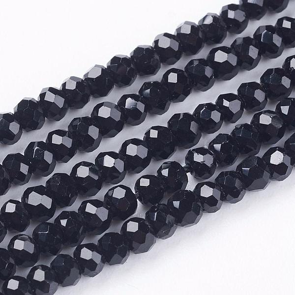 

PandaHall Crystal Glass Beads Strands, Faceted, Rondelle, Black, 3x2.5mm, Hole: 0.5mm, about 164~170pcs/strand, 16 inch Glass Rondelle Black
