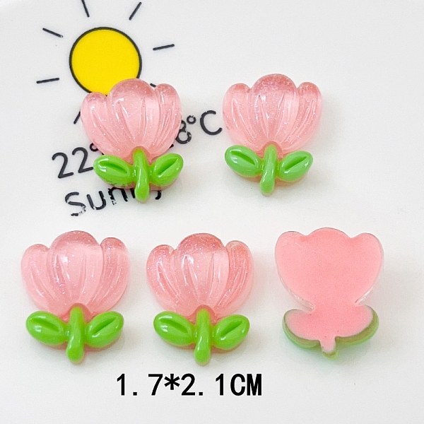 

PandaHall Translucent Resin Decoden Cabochons, Flower with Glitter Powder, Flamingo, 21x17mm Resin Flower Pink