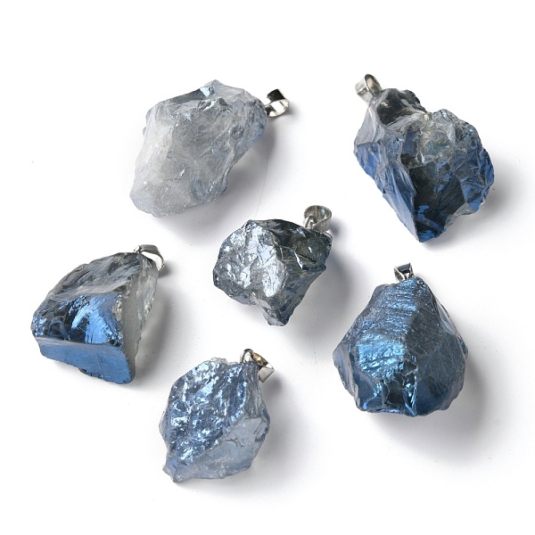 

PandaHall Rough Raw Electroplate Natural Crystal Quartz Pendants, with Platinum Tone Alloy Snap on Bails, Nuggets, Dodger Blue...