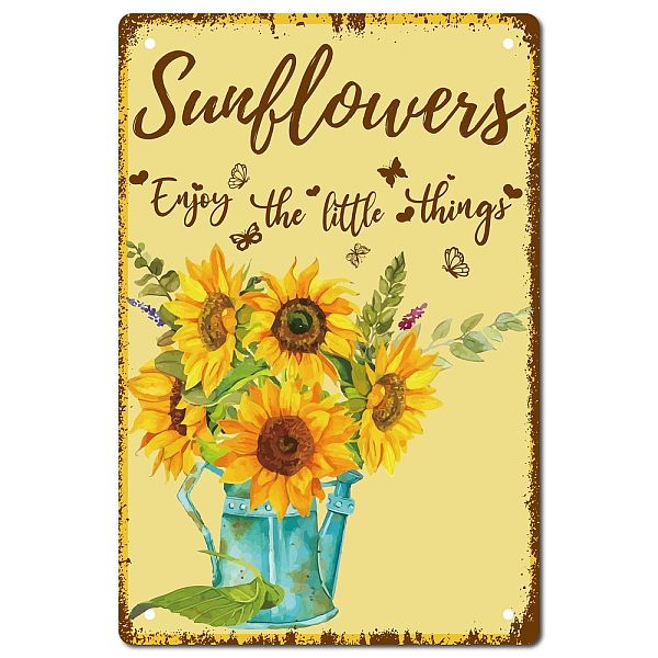 

PandaHall CREATCABIN Sunflowers Enjoy The Little Things Tin Sign Vintage Retro Metal Wall Decor Decoration Art for Home Garden Kitchen Bar..., Yellow