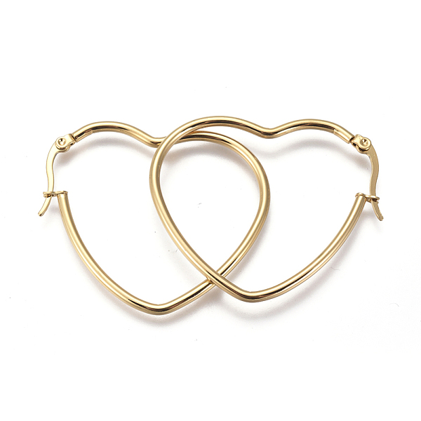

PandaHall 201 Stainless Steel Hoop Earrings, with 304 Stainless Steel Pin, Hypoallergenic Earrings, Heart, Golden, 42x36.5x2mm, 12 Gauge...