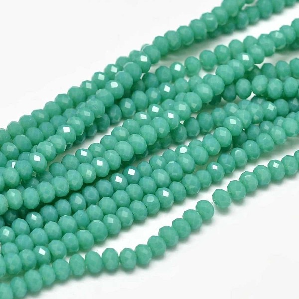 

PandaHall Faceted Rondelle Glass Beads Strands, Dark Cyan, 3.5x2.5~3mm, Hole: 0.8mm, about 125~128pcs/strand, 13.7~14.1 inch(35~36cm) Glass...