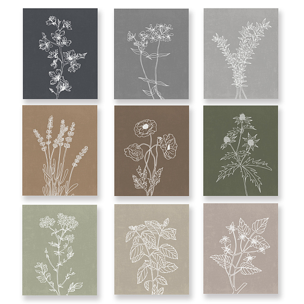 

PandaHall SUPERDANT Minimalism Plant Canvas Prints Set of 9 Lined Botanical Wall Painting White Sunfllower Canvas Wall Art Poster Unframed...