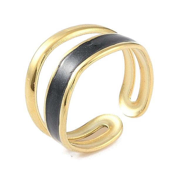 

PandaHall Ion Plating(IP) 304 Stainless Steel Enamel Cuff Finger Rings, Wide Open Rings for Women, Real 18K Gold Plated, Adjustable, 10mm..., Black