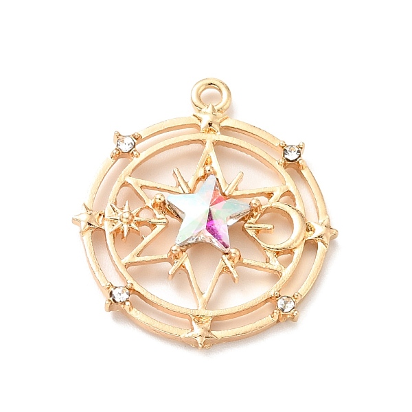

PandaHall Faceted Glass Pendants, with Light Gold Plated Alloy Findings, Flat Round with Star, Clear AB, 29.5x26x5mm, Hole: 1.6mm..., White