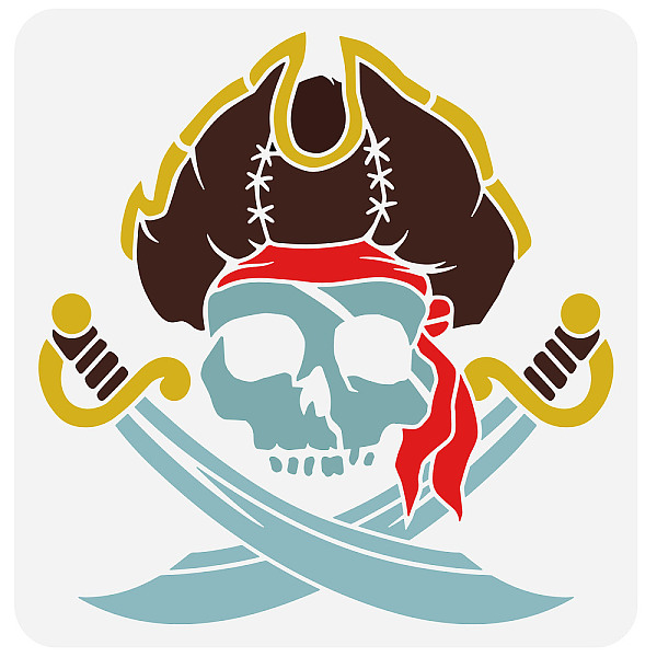 

PandaHall FINGERINSPIRE Pirate Skull Stencil 11.8x11.8 inch Skull Drawing Painting Stencils Plastic Pirate Cross Knife Pattern Stencil...
