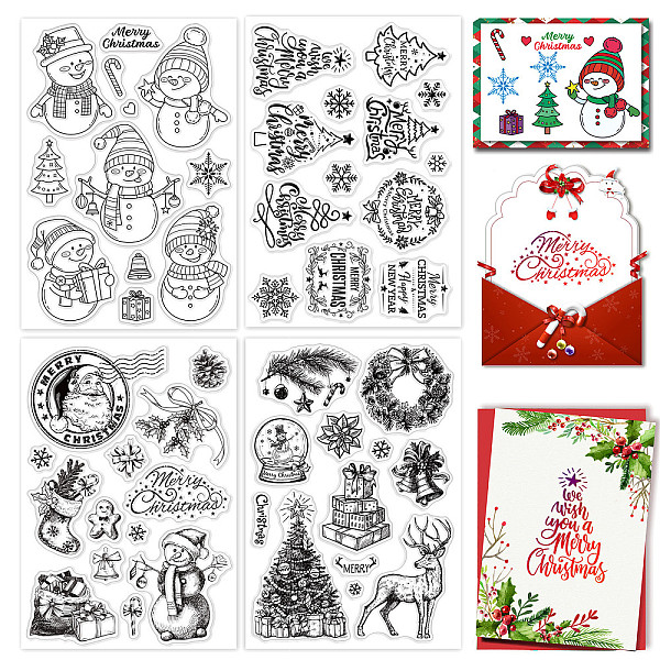

PandaHall CRASPIRE 4PCS Christmas Silicone Clear Stamps Merry Christmas Snowflake Gift Happy New Year Holly Patterns Clear Stamps for Card...