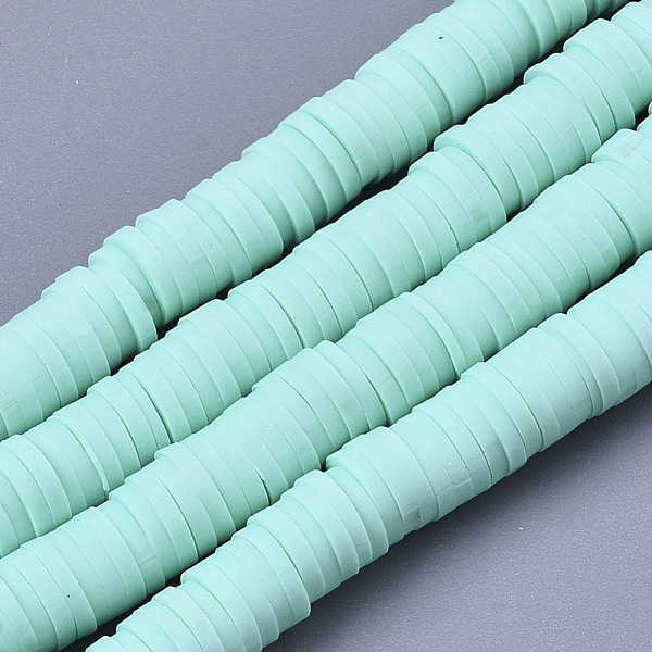 PandaHall Handmade Polymer Clay Bead Strands, Heishi Beads, for DIY Jewelry Crafts Supplies, Disc/Flat Round, Pale Turquoise, 6x0.5~1mm...
