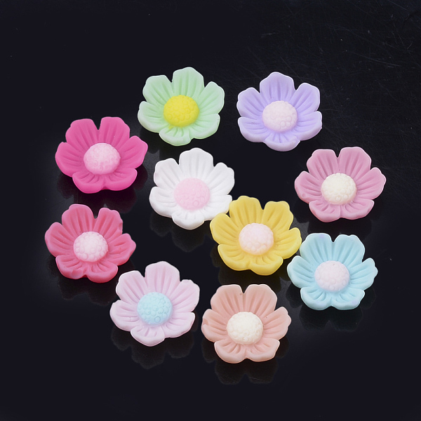 

PandaHall Opaque Resin Cabochons, Flower, Mixed Color, 13x13x4.5mm Resin Flower Multicolor