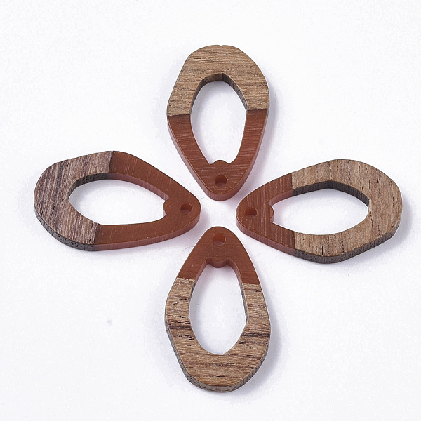 

PandaHall Resin & Walnut Wood Pendants, Teardrop, Indian Red, 28x17.5x3mm, Hole: 1.8mm Resin+Wood Teardrop Red
