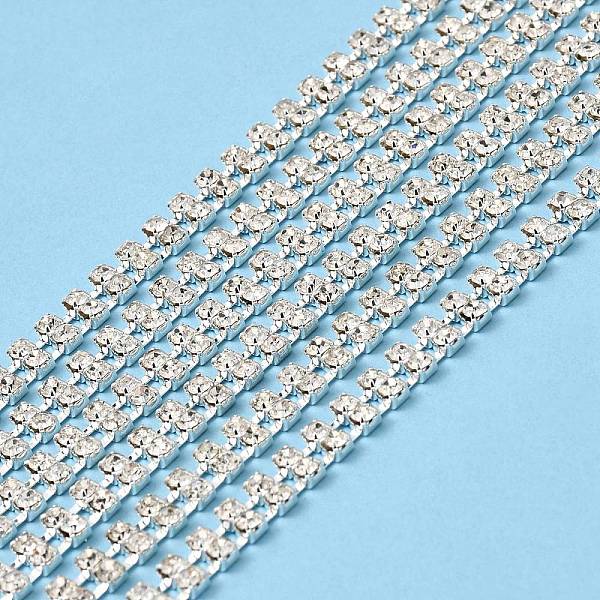 

PandaHall Glass Rhinestone Cup Chains, with Silver Brass Chain, Crystal, 5.5x2.5mm, 8m/bag Brass+Glass Clear