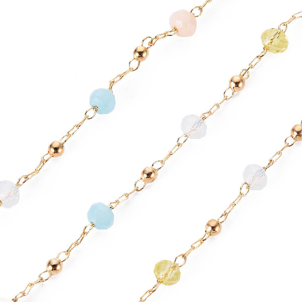 

PandaHall Handmade Glass Beaded Chains, with Brass Findings, Soldered, Spool, Real 18K Gold Plated, Colorful, 3x2.5mm, about 16.4 Feet...