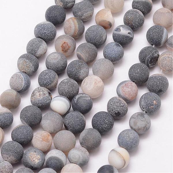 

PandaHall Natural Druzy Geode Agate Bead Strands, Frosted, Round, Dyed & Heated, Grade A, Gray, 8mm, Hole: 1mm, about 47pcs/strand, 15 inch...