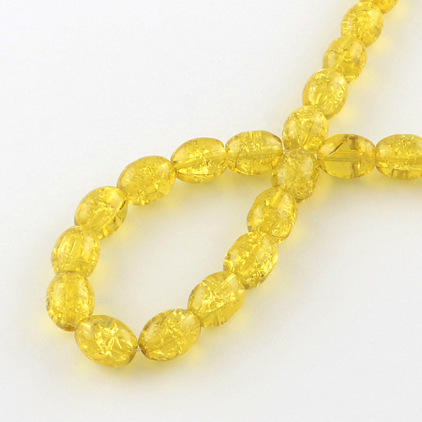 

PandaHall Transparent Crackle Glass Beads Strands, Oval, Gold, 8x5.5~6mm, Hole: 1mm, about 100pcs/strand, 31.4 inch Glass Oval Gold