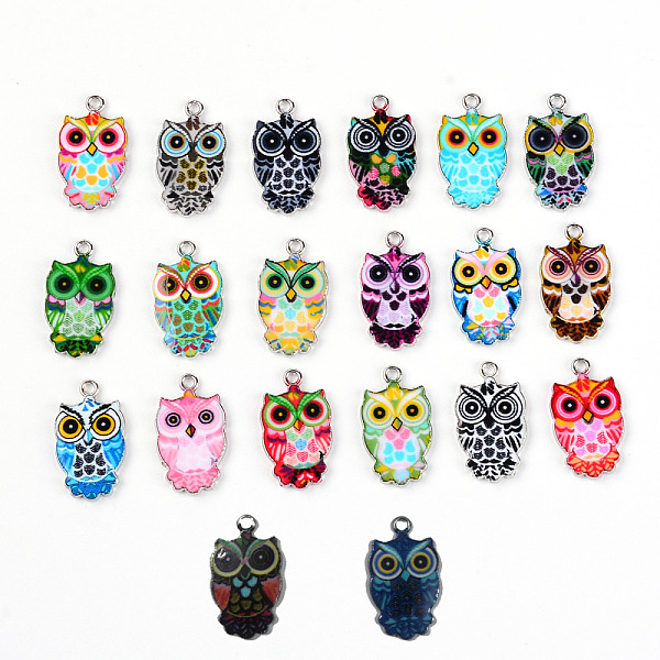 

PandaHall Alloy Enamel Pendants, Platinum, Owl, Colorful, 23x13x2mm, Hole: 1.6mm, 20pcs/set Alloy+Enamel Owl