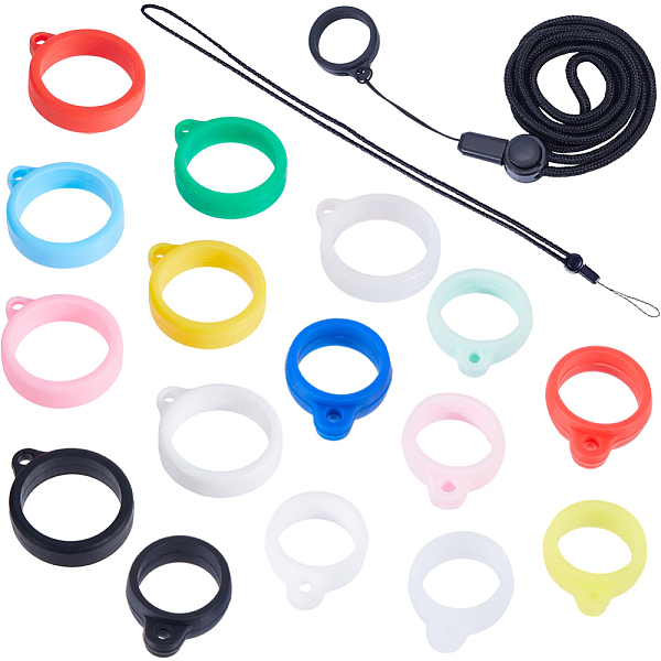 

PandaHall CRASPIRE Adjustable Polyester Neck Lanyard, with Silicone Pendant, Mixed Color Silicone Ring Multicolor