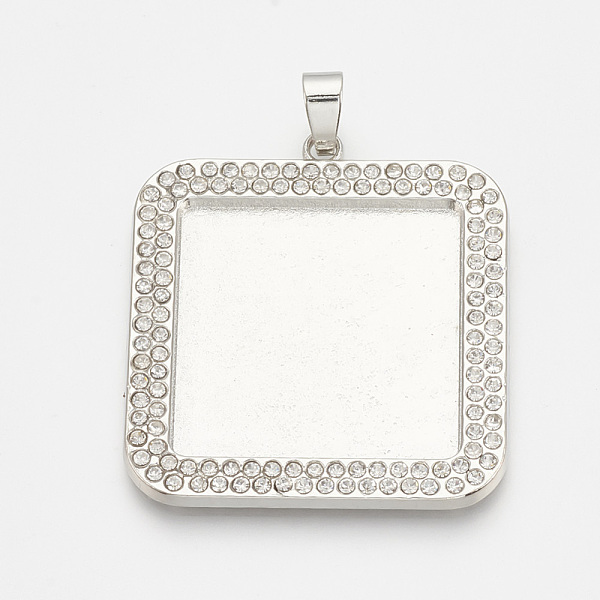 

PandaHall Alloy Pendant Cabochon Settings, Cadmium Free & Lead Free, Picture Memory Frame Pendants, with Rhinestone, Square, Platinum, Tray..., Clear