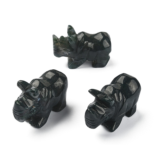 

PandaHall Natural Moss Agate Carved Healing Rhinoceros Figurines, Reiki Stones Statues for Energy Balancing Meditation Therapy...
