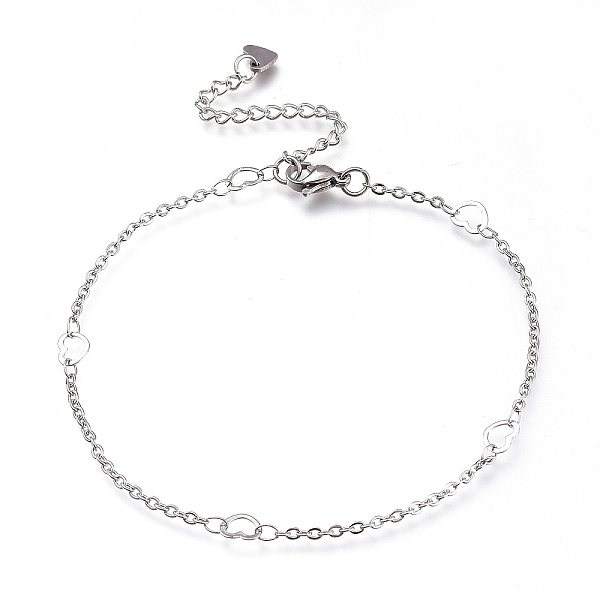 

PandaHall 304 Stainless Steel Cable Chain Anklets, with Heart Links and Lobster Claw Clasps, Stainless Steel Color, 9-1/4 inch(23.5cm)...