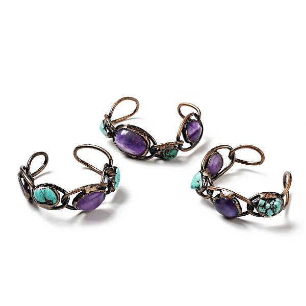 

PandaHall Natural Turquoise & Amethyst Open Cuff Bangle, Red Copper Plated Brass Wire Wrap Hollow Bangle for Women, Cadmium Free & Lead Free...