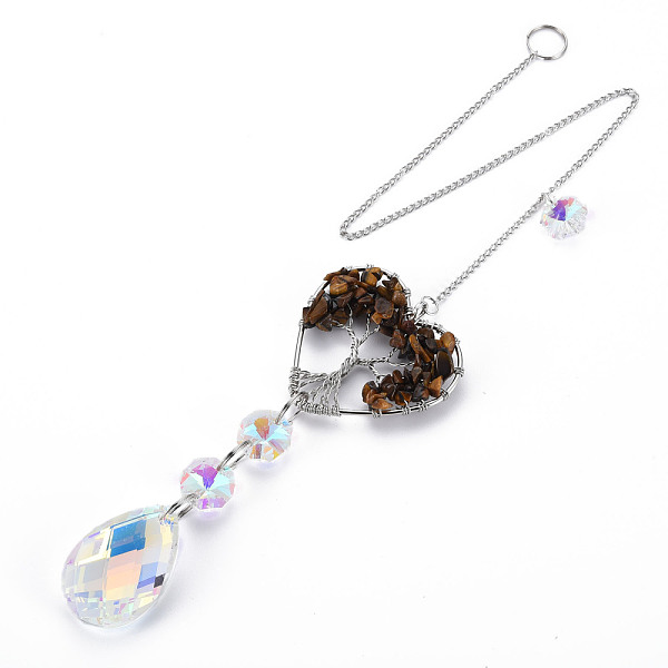

PandaHall Natural Tiger Eye Big Pendants, with Platinum Brass Chain Extender and Findings, Plating Glass Teardrop & Flower, Clear AB Color..., White