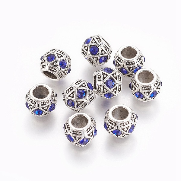 

PandaHall Antique Silver Plated Alloy European Beads, Large Hole Beads, with Rhinestone, Rondelle, Light Sapphire, 11x9mm, Hole: 5mm..., Blue