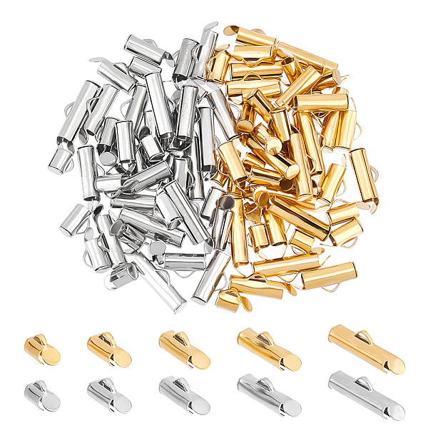 

PandaHall Unicraftale 100Pcs 10 Styles 304 Stainless Steel Slide On End Clasp Tubes, Slider End Caps, Golden & Stainless Steel Color...
