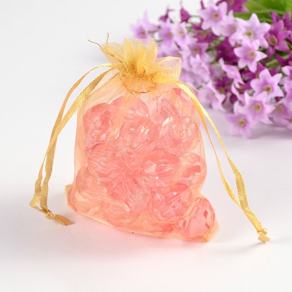 

PandaHall Organza Gift Bags, with Drawstring, Rectangle, Gold, 12x10cm Organza Rectangle Gold