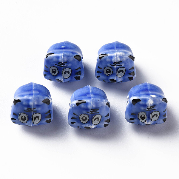 

PandaHall Handmade Porcelain Beads, Famille Rose Style, Tiger, Cornflower Blue, about 12x10.5x11mm, Hole: 1.8mm Porcelain Tiger