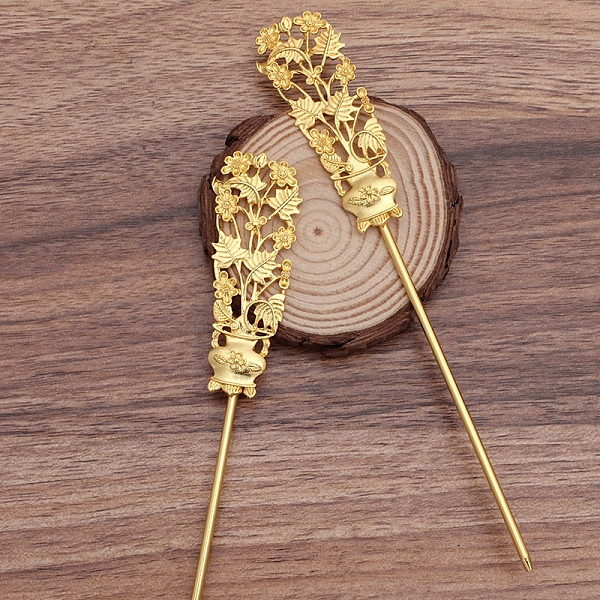 

PandaHall Iron Hair Stick Findings, with Alloy Vase, Golden, 168x25x5.5mm Iron