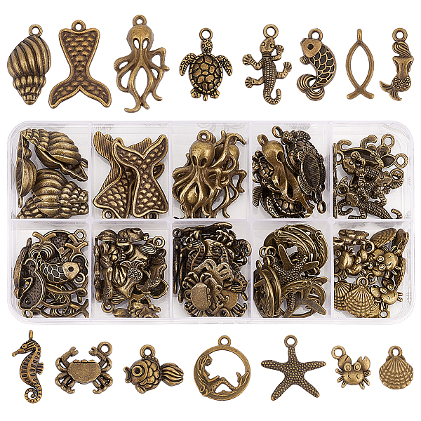 

PandaHall 90Pcs 15 Style Tibetan Style Alloy Pendants, Mixed Shape, Mixed Color, 12~30.5x8~19x2~10.5mm, Hole: 1.5~2.5mm, 6pcs/style Alloy...